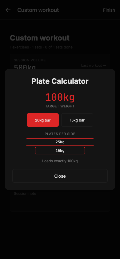 IronThane plate calculator screen